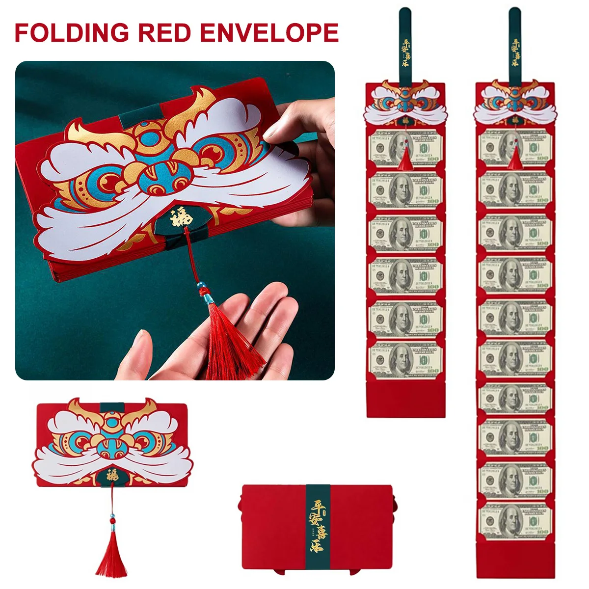

2022 NEW Year Folding Red Envelope Of The Tiger Children's Cartoon New Year Gift Red Envelope Creative Red Bag Spring Festival