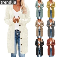 womens cardigan sweater 2022 autumn and winter new long coat twisted rope solid color knitted sweaters women twist the sweater