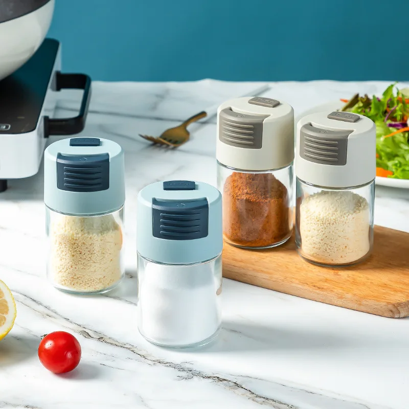 

Quantitative Salt Shaker Push Type Salt Control Bottle Seasoning Jar Tool Pepper Spice Container Glass Limit Salt Shaker