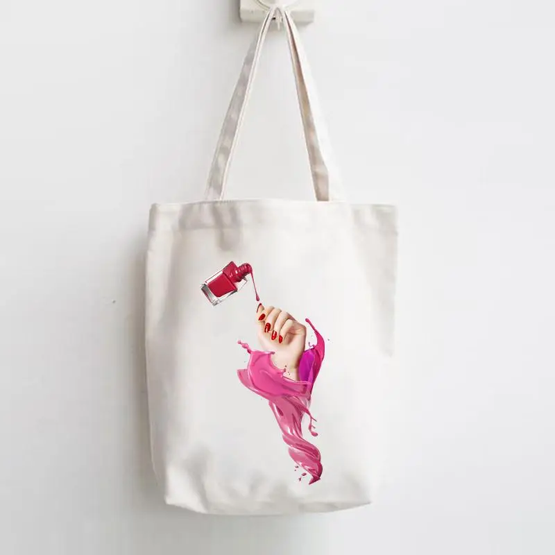 

Print Shopper Handbags Shoulder Canvas Bags Casual Shopping Nail Art Fingernail Trend Girls Women Elegant Trend Cute Tote Bag