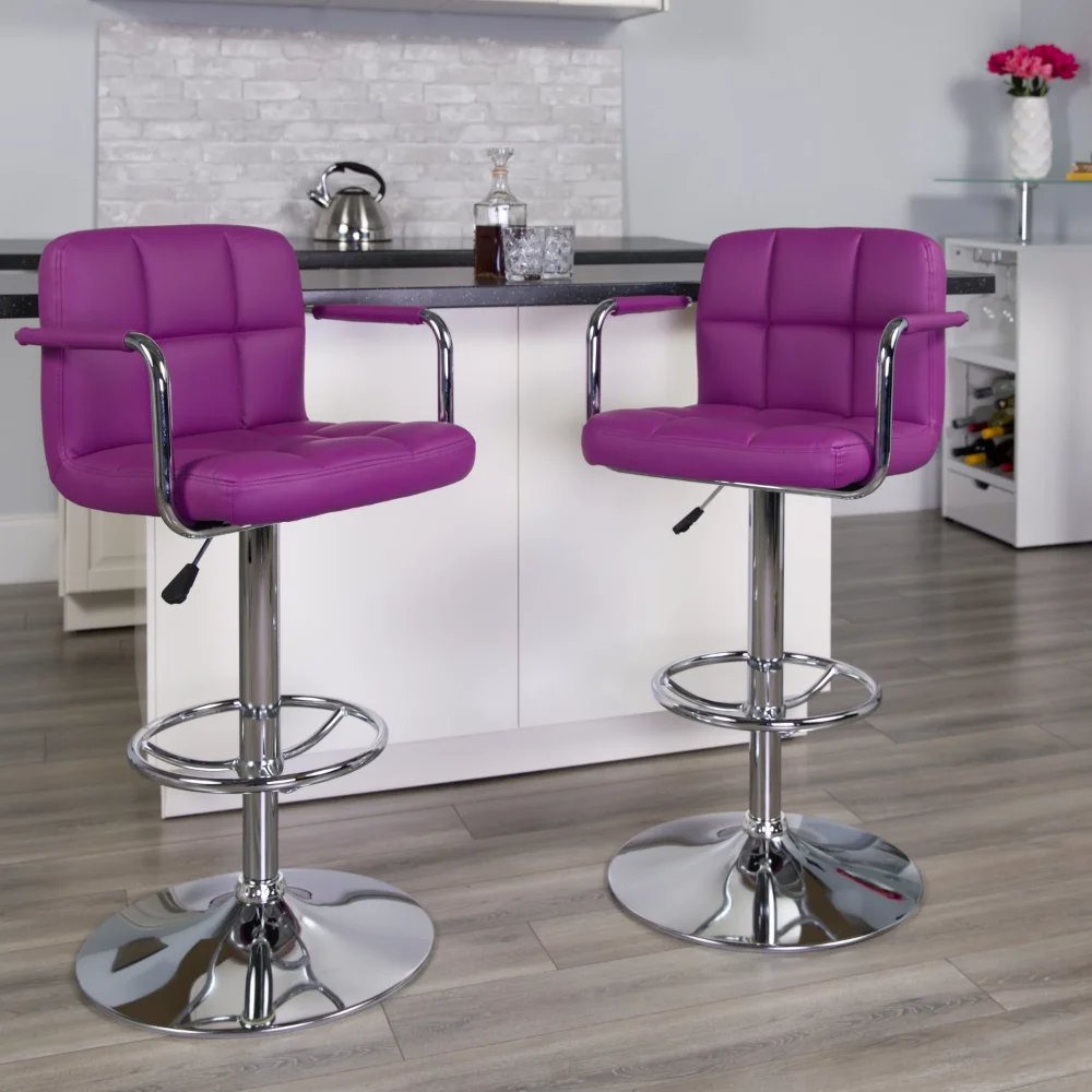 

Flash Furniture Contemporary Purple Quilted Vinyl Adjustable Height Barstool with Arms and Chrome Base bar stool