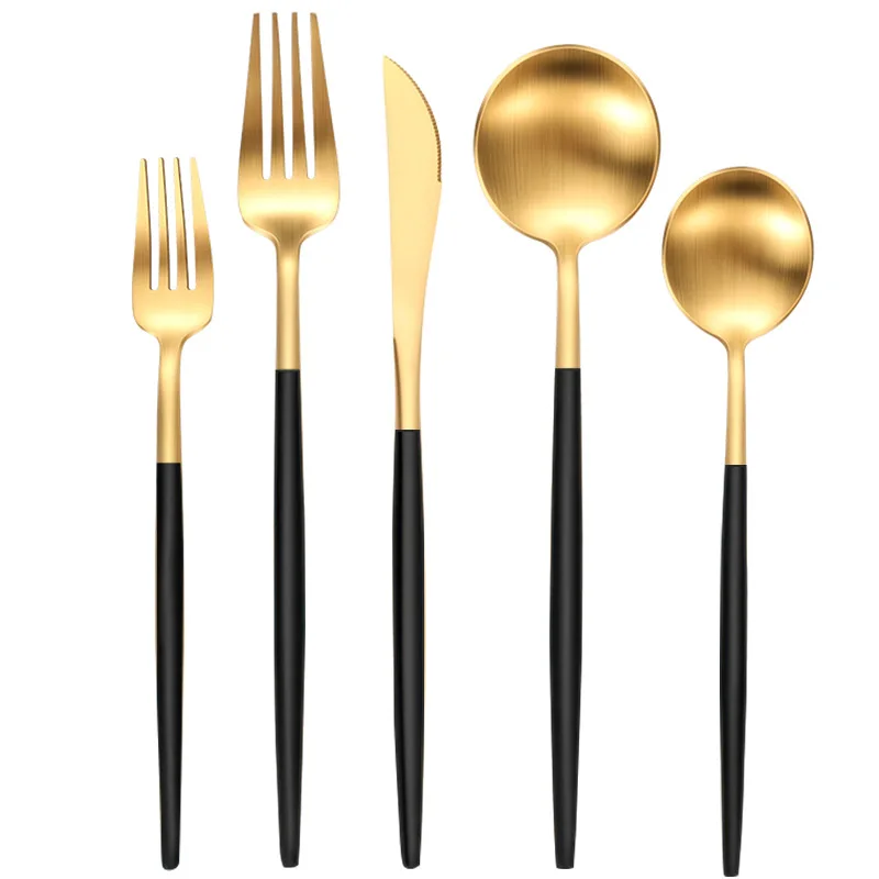 

Black Gold Cutlery Stainless Steel Knife Fork Spoon Set Wedding Hotel wedding Supplies 5-PCS 304 Stainless Steel Cutlery Set