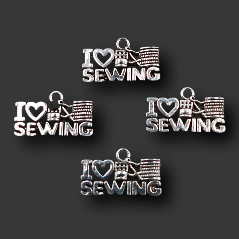 

15pcs Antique Silver Color I Love Sewing Charm Retro Bracelet Necklace DIY Metal Sport Jewelry Alloy Pendant 21*13mm A1898