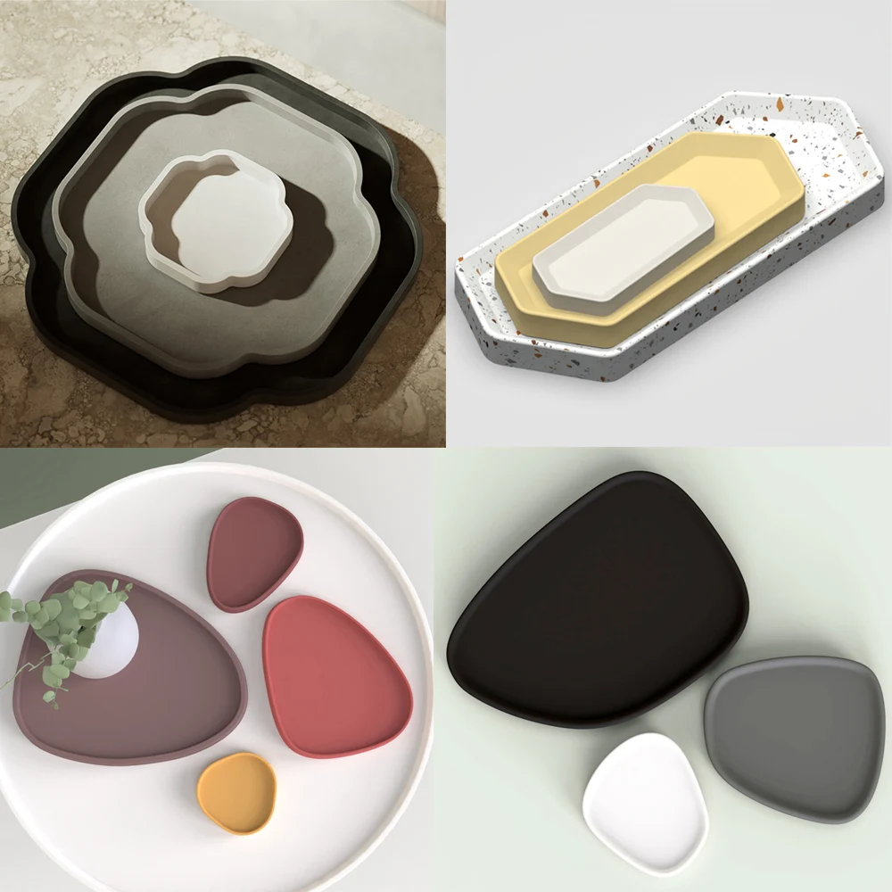 

Concrete Tray Silicone Mold Household Storage tray molds Irregular Geometry tray Combination Fruit dinner Plate Cement molds