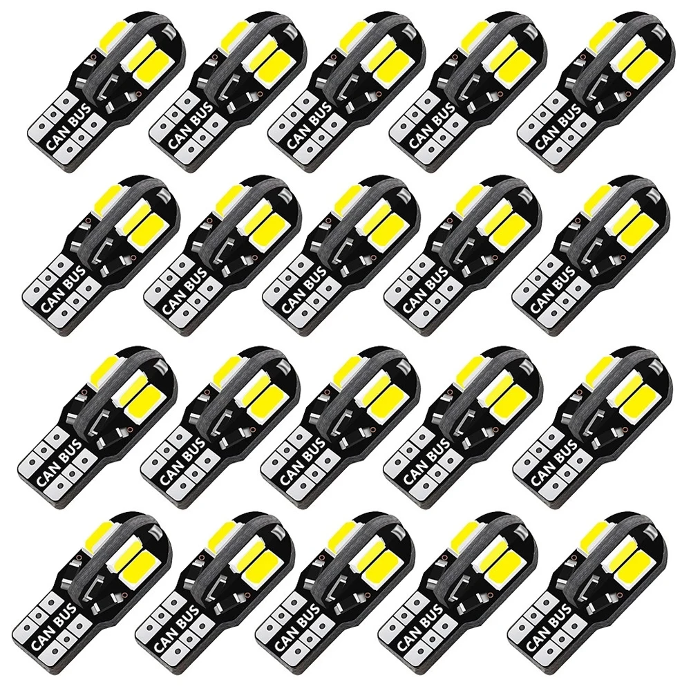 

20PCS W5W T10 LED Bulbs Canbus 5730 8SMD 12V 6000K 194 168 LED Car Interior Map Dome Lights Parking Light Auto Signal Lamp Warm