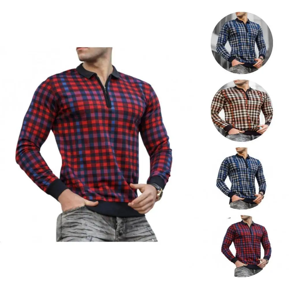 

Spring Shirt Plaid Wear-resistant All Match Great Stitching Polo Shirt Men Shirt for Work