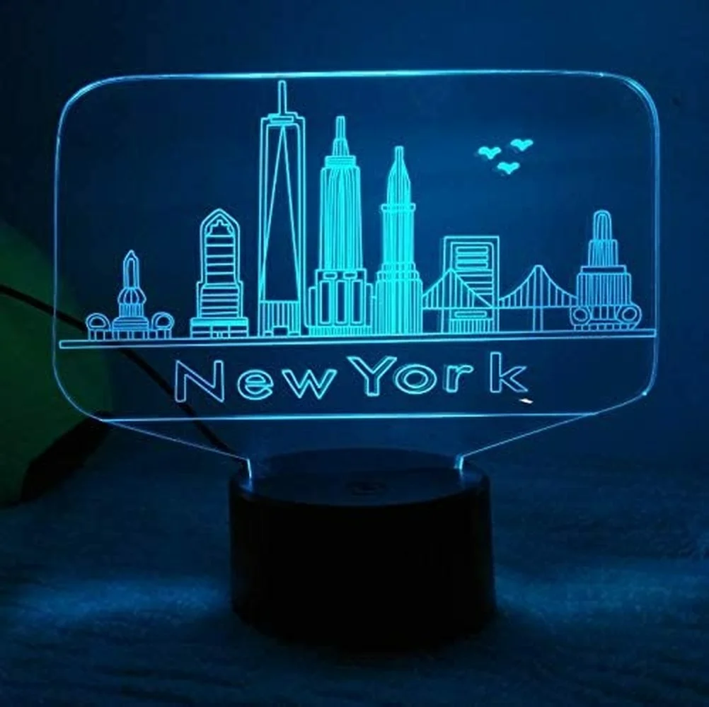 3D ночсветильник Нью-Йорк лампа с оптической иллюзией 7 цветов меняющая цвет