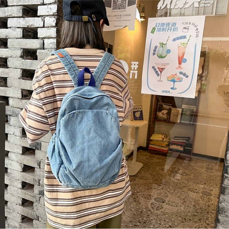 

Винтажные джинсовые женские рюкзаки, школьные ранцы в стиле преппи на ремне для девочек, дорожные повседневные Рюкзаки