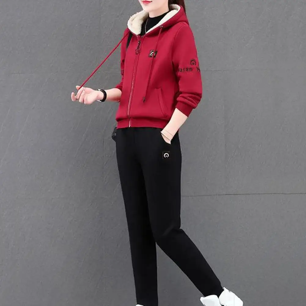 

2 Pcs/ Set Terrific Women Suit Soft Pants Suit Comfortable Colorfast Winter Suit Long Pants