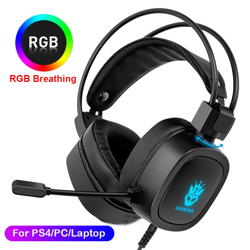 

KINGSTAR Gaming Headset Deep Bass Stereo Wired Computer Game Headphones RGB Light With Mic For PS4 Xbox PC Laptop Gamer Earphone