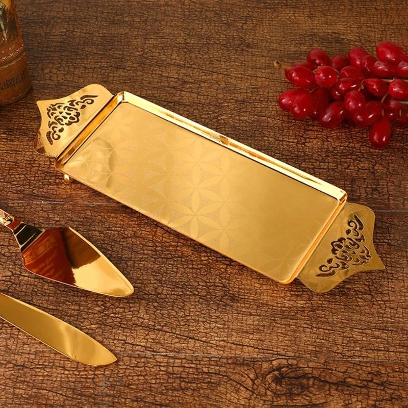 Свадебное железное прямоугольное блюдо с фруктами золотой поднос тарелка для