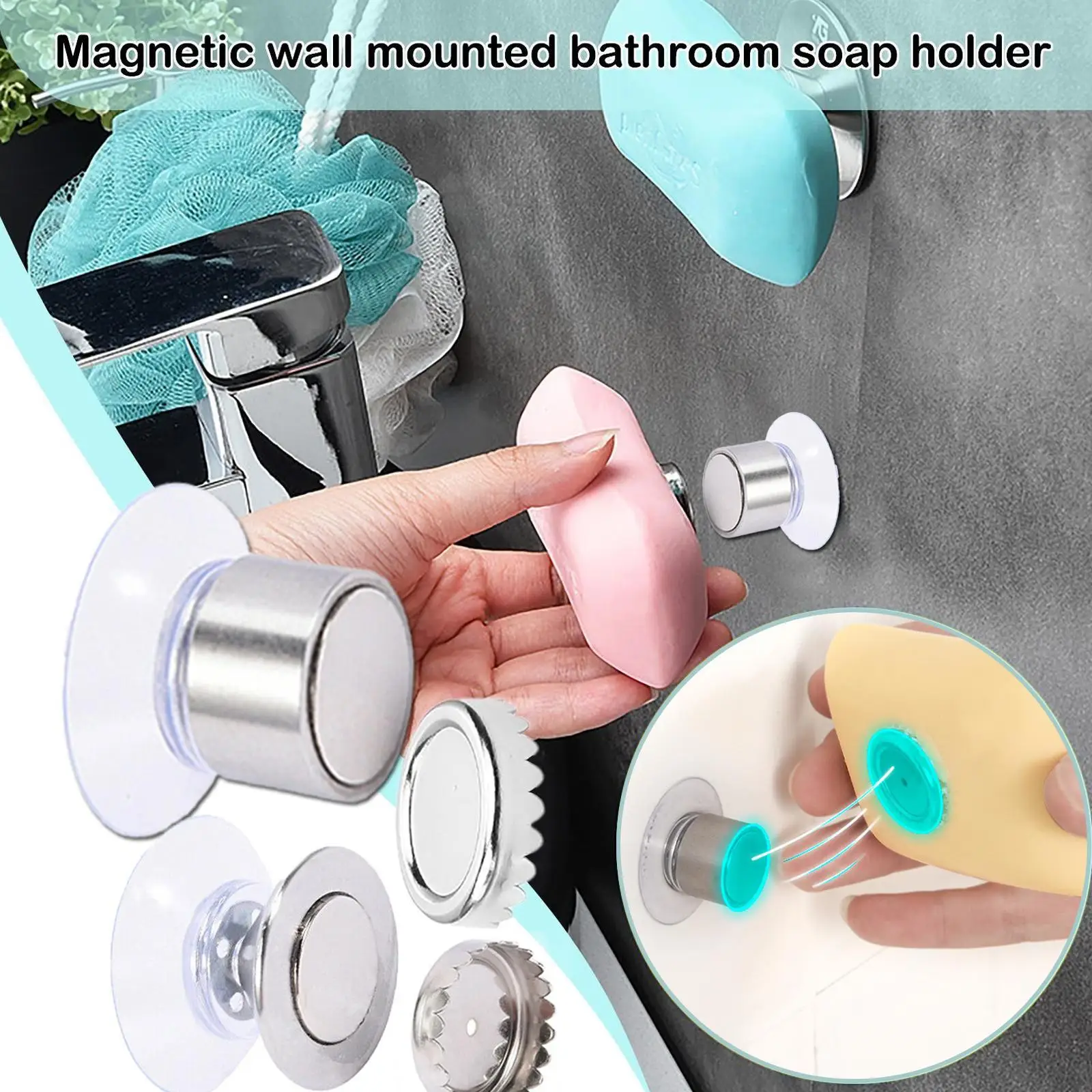 

Creative Magnetic Soap Holders Bathroom Wall Hanging Soap Holders Suction Cup Rack Silver Magnetic Soap Holder