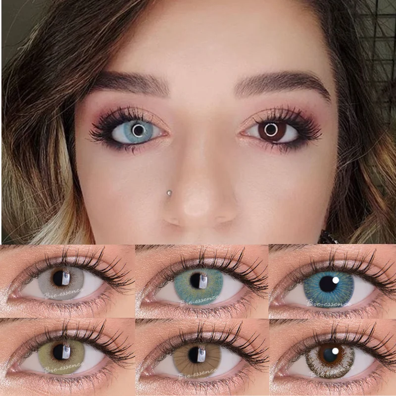 

2PCS Yearly Contact Lenses Fashion Lens Gray Blue Color Lens with Prescription with Diopters Lentes De Contacto Wholesale