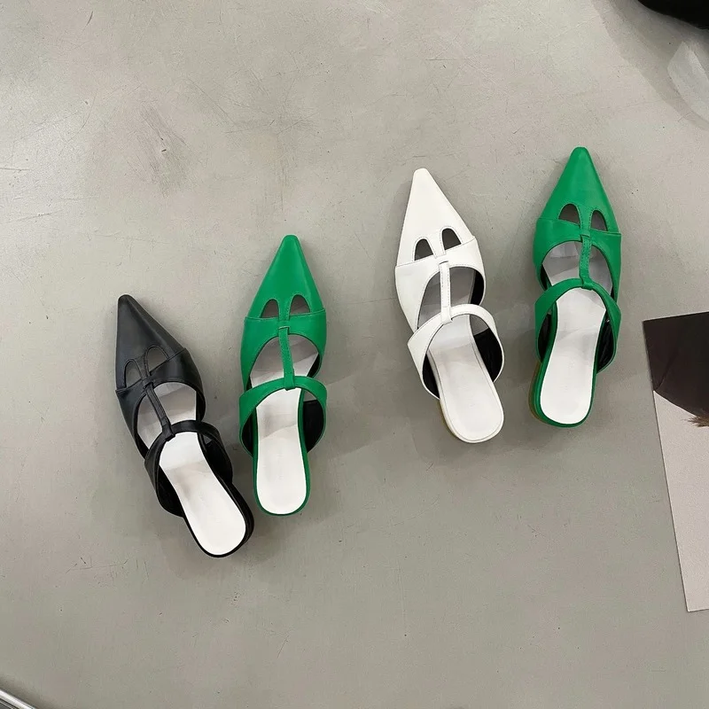 Slippers Women 2022 Summer New Girl Lazy Net Red Flat Bottom Pointed Toe Head Half Slippers for Outer Wear Slippers Women