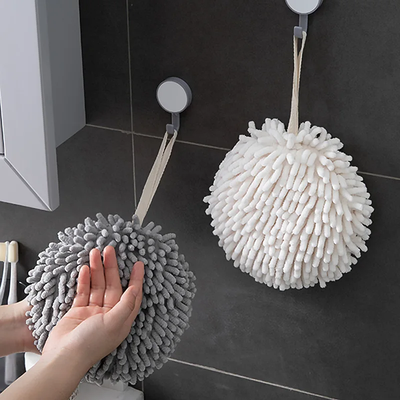 

Bathroom Soft Hand Towel Chenille Hanging Towel Kitchen Towels Plush Quick-Drying Towel for Dry Hands Ball Towels for Hand