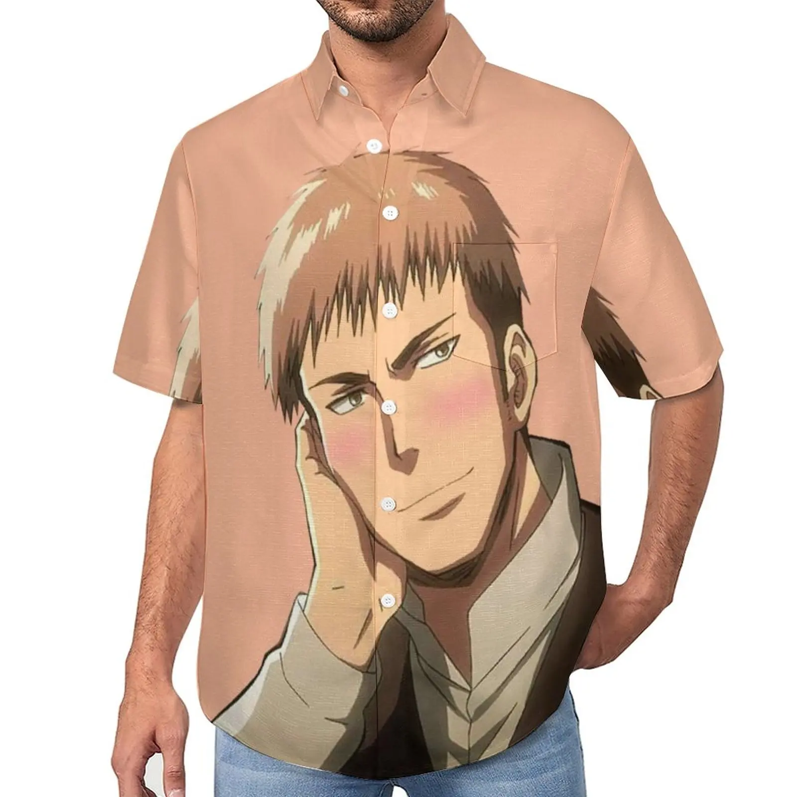 

Блузка джинсовая Kirstein «атака на Титанов», Повседневная рубашка с рисунком аниме для отпуска в стиле оверсайз, с коротким рукавом, лето