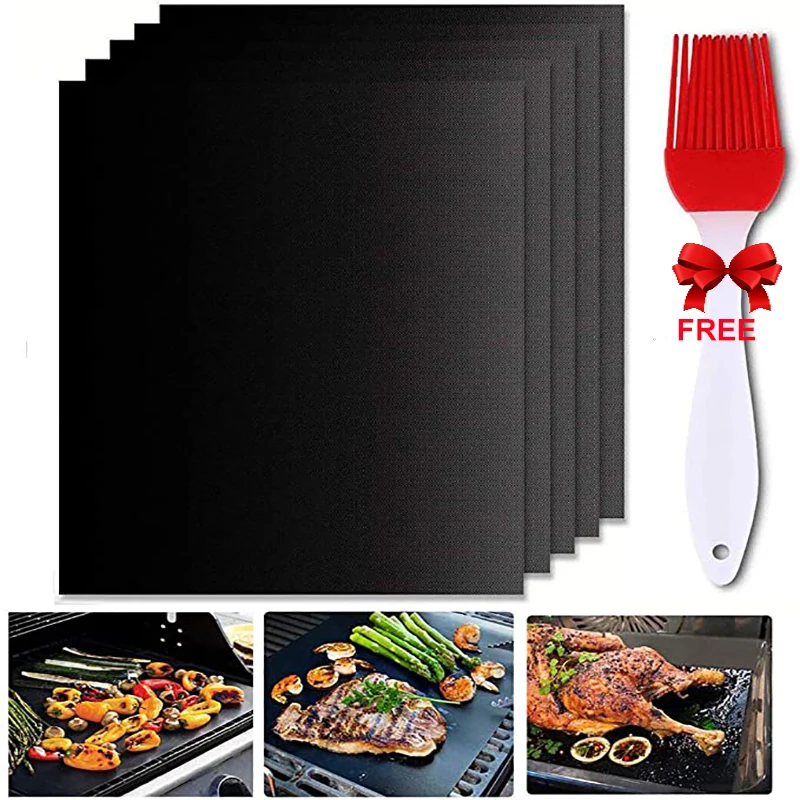 

2pcs BBQ Grill Mat 40 * 33cm Barbecue Grilling Mat With Oil Brush Outdoor BBQ Accessories Air Fryer Silicone Mat Kitchen tools