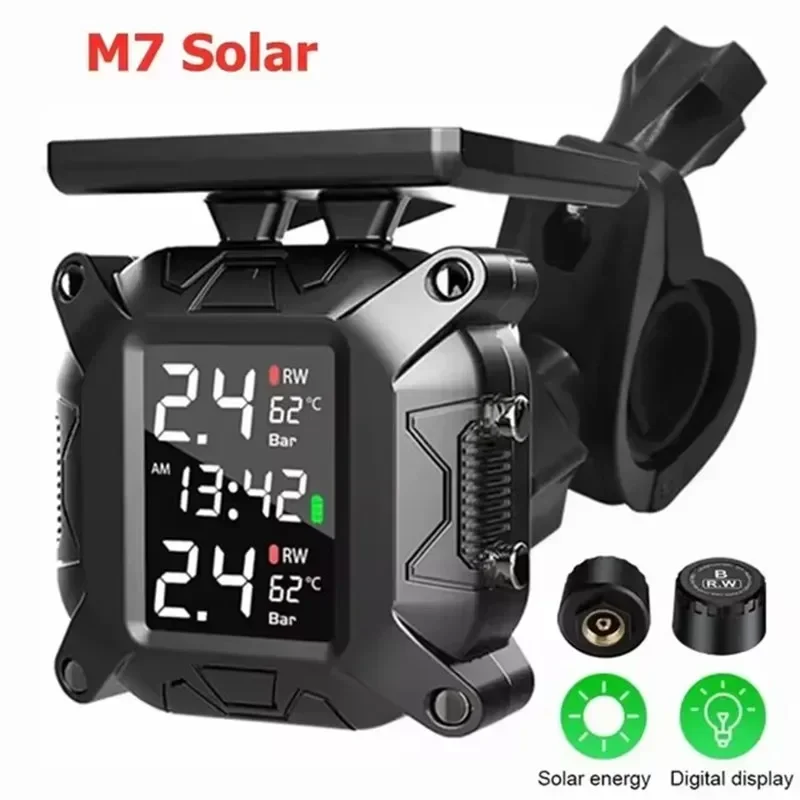 

Мотоциклетный TPMS Монитор давления в шинах на солнечной энергии Беспроводная система контроля давления в шинах Датчик температуры в шинах Система сигнализации