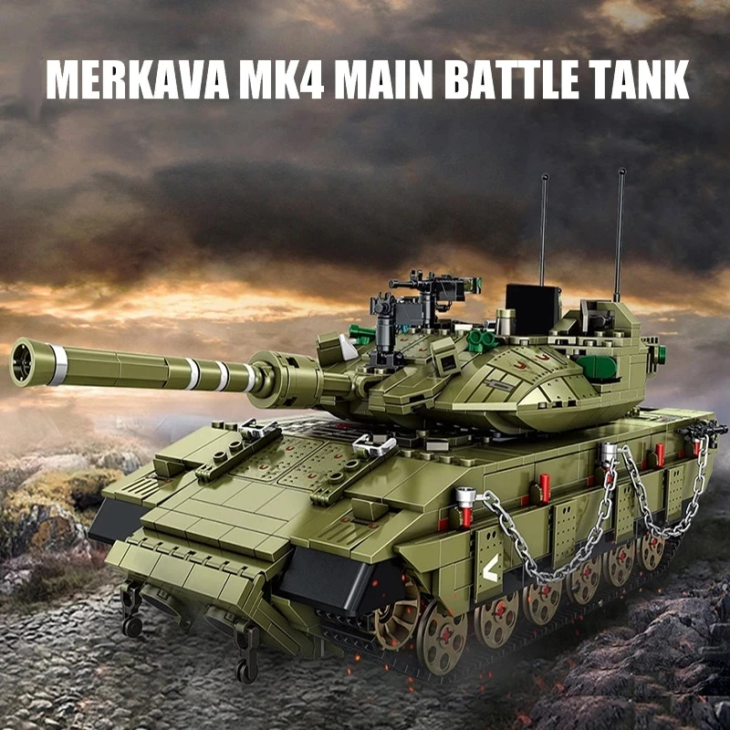 

Военный основной боевой танк Меркава MK4, конструктор Второй мировой войны, солдат, полиция, армия, немецкий леопард, 2 блока, детские игрушки, ...