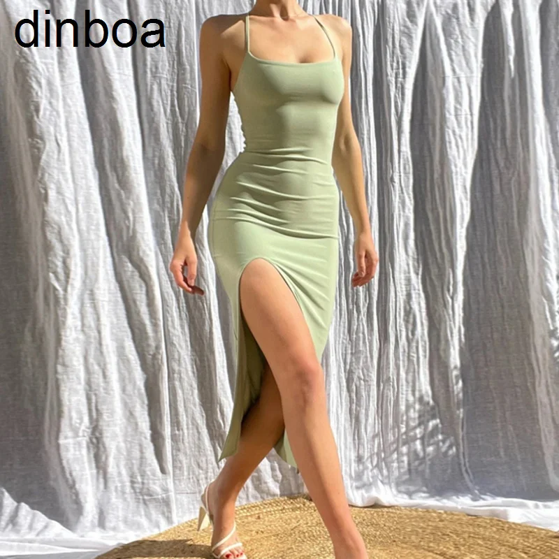 

Европейское и американское Ins сексуальное платье на бретельках с открытой спиной Новый стиль Женская юбка до колена с высокой талией и Боко...