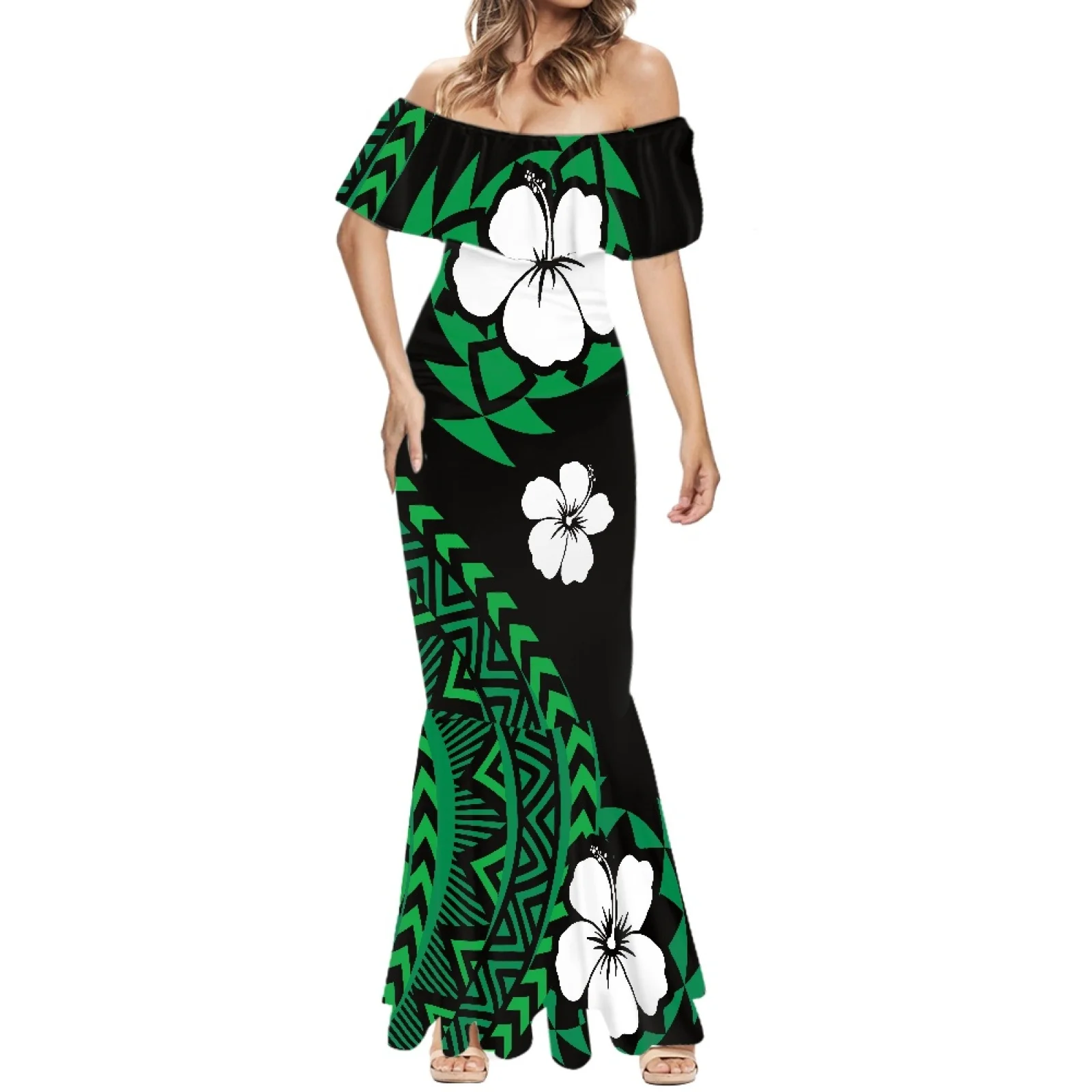 

Polynesian Tribal Hawaiian Totem Tattoo Hawaii Prints Sexy Strapless Wedding Holiday Beach Party Women's Mermaid Sexy Long Dress