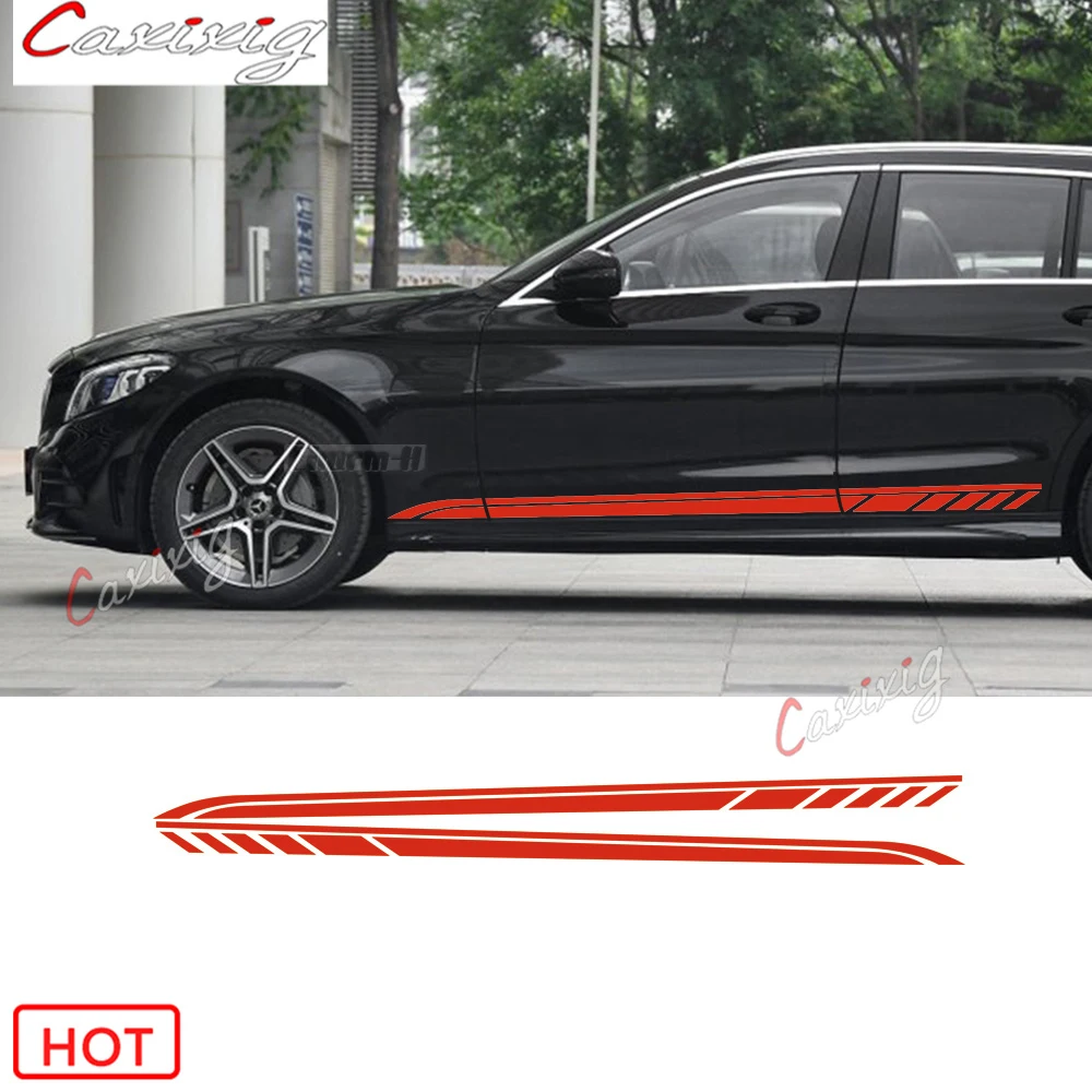 

2Pcs Car Styling Door Side Stripes Skirt Stickers Decal For Mercedes Benz C Class 2019 Estate W205 C63 AMG Accessories