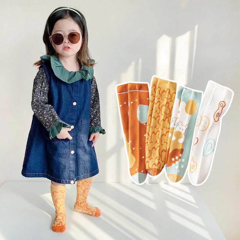

2022 Spring Autumn New Baby Mid-tube Socks Children's Sock Orange Blue Cartoon Graffiti Korean Babies Girls Fashion Stockings