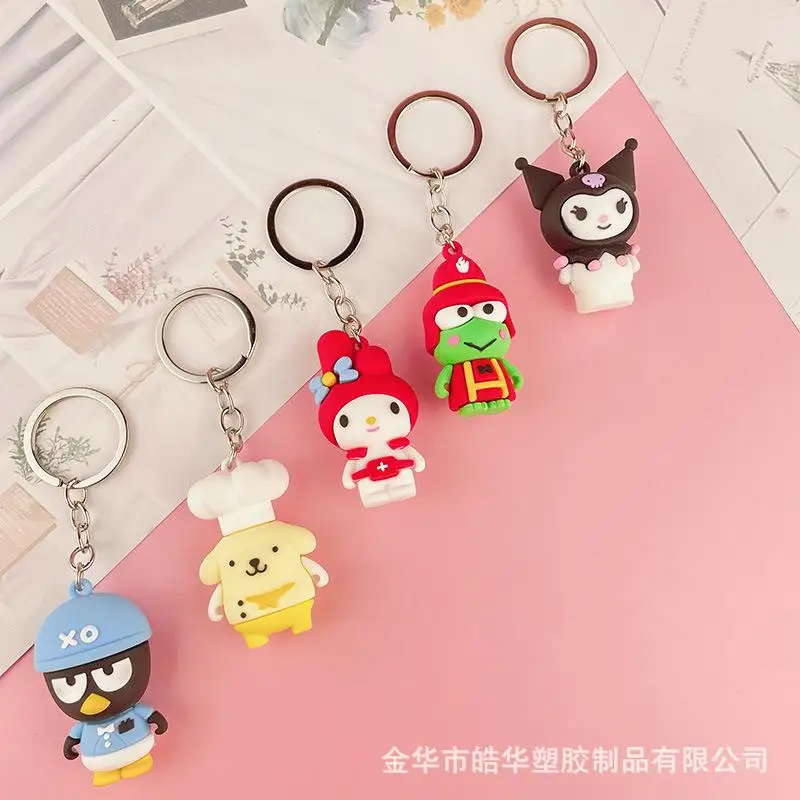 

Kawaii Cartoon Kuromi Sanrios Mymelody Anime Pompom Purin Cute Creative Soft Glue 3D Doll Student Key Chain Bag Pendant Toy Gift
