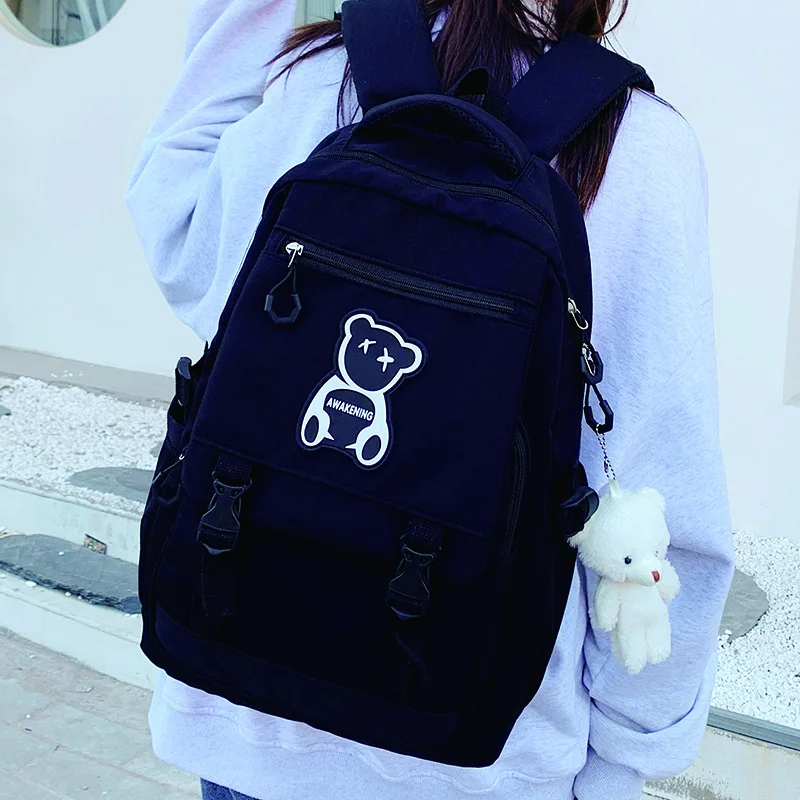 

Fashion Women's Nylon Backpack Cute Girls Solid Color School Bag Ladies Anti Theft Travel Rucksack Large Capacity Canvas Mochila