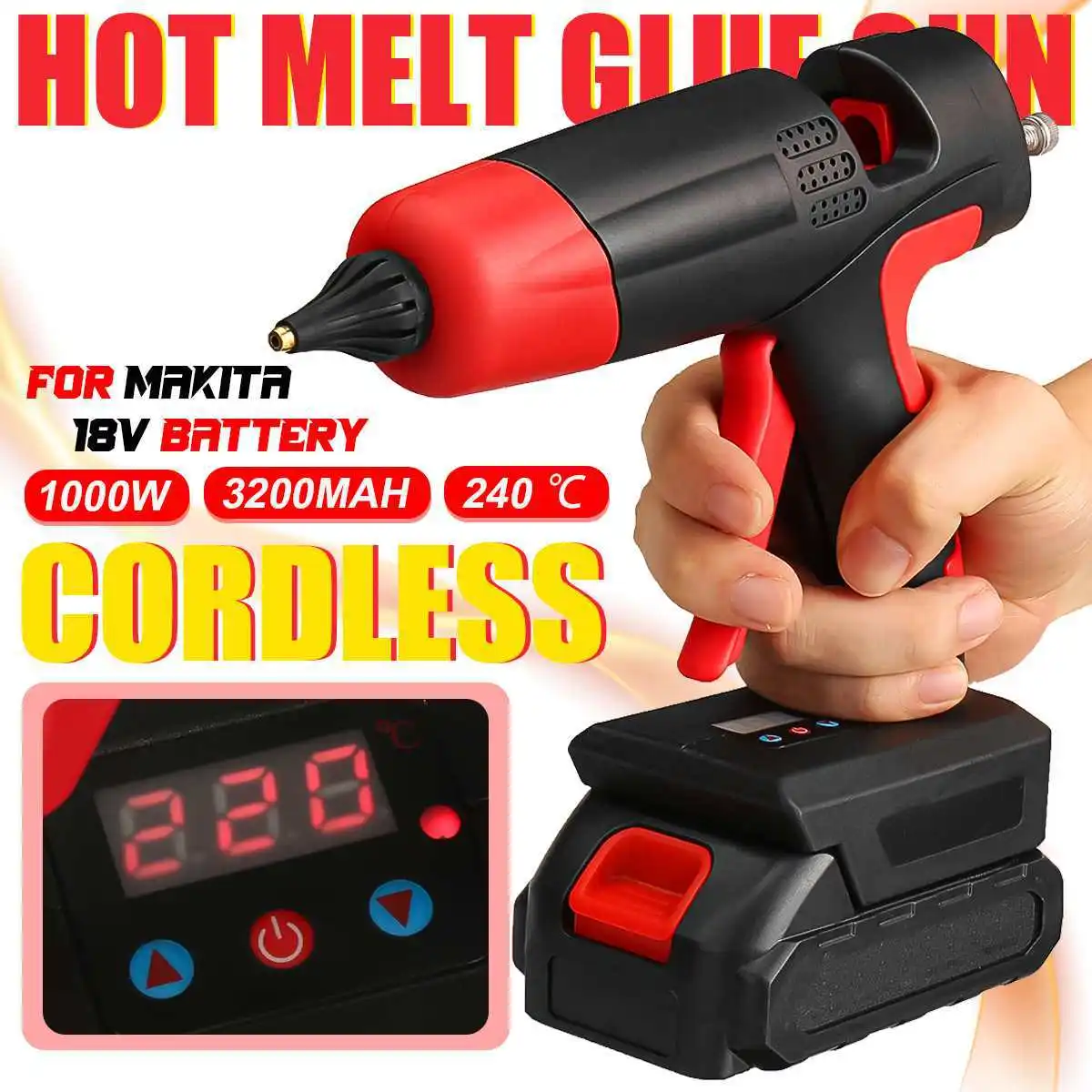 

Wireless Industrial Hot Melt Glue Gun Lithium Battery Digital Display Temperature Regulation High-power Household Handmade Tools