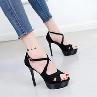 black pumps for women shoes fashion summer female party high heels sexy thick platform womans club heeled shoes peep toe sandals