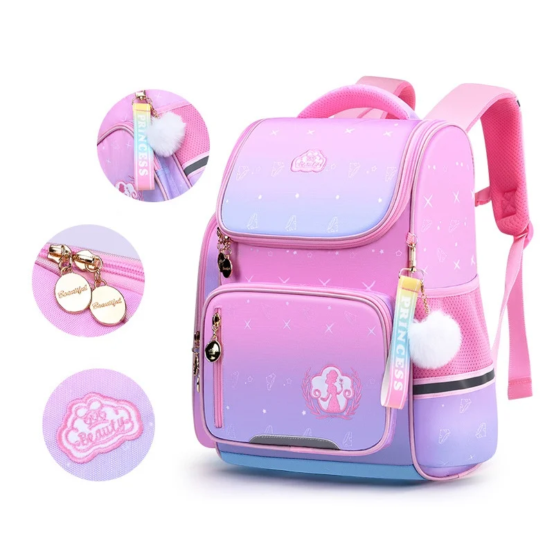 Girl Princess Sweet Gradient Backpacks for Students New Children Lightweight Cartoon Cute Schoolbags with Tutorial Bag All-match