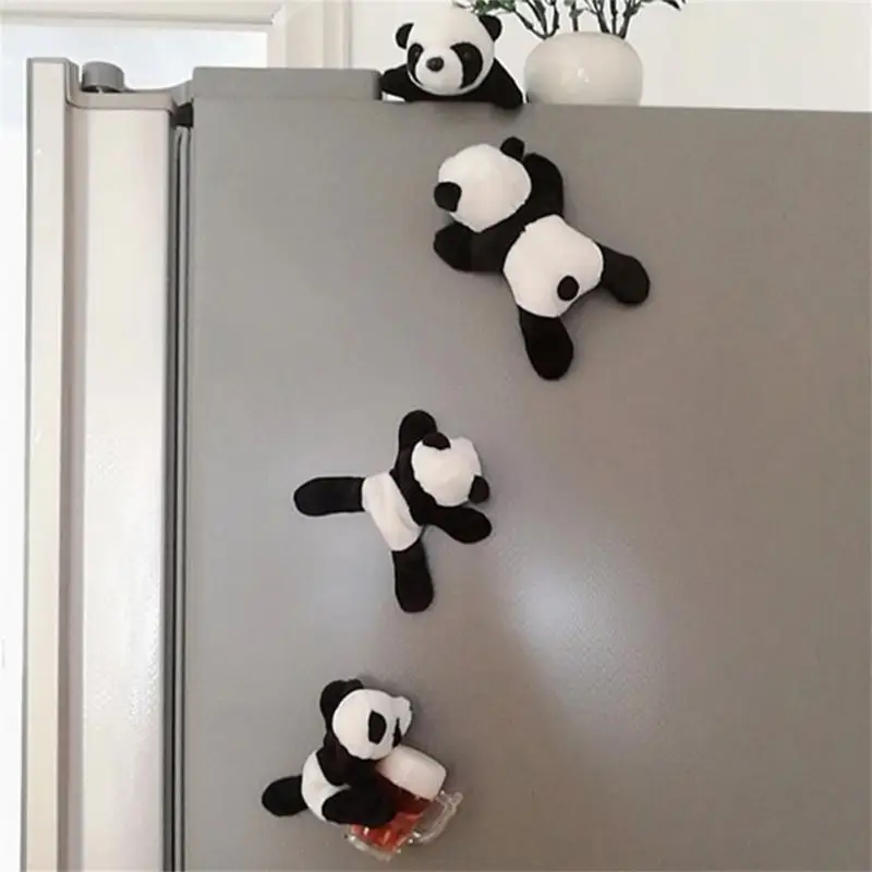 

2/4/5PCS Cute Panda Refrigerator Sticker Convenient Strong Magnet Plush Panda Doll Soft Cartoon Kitchen Accessories Creative