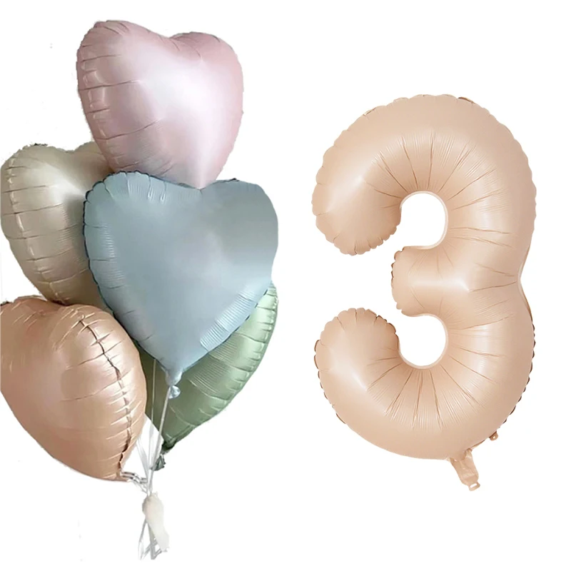 

1Set Heart Foil Balloons with Caramel Color 32inch Number Balloon Kids 1st Birthday Party Decoration Wedding Baby Shower Favors
