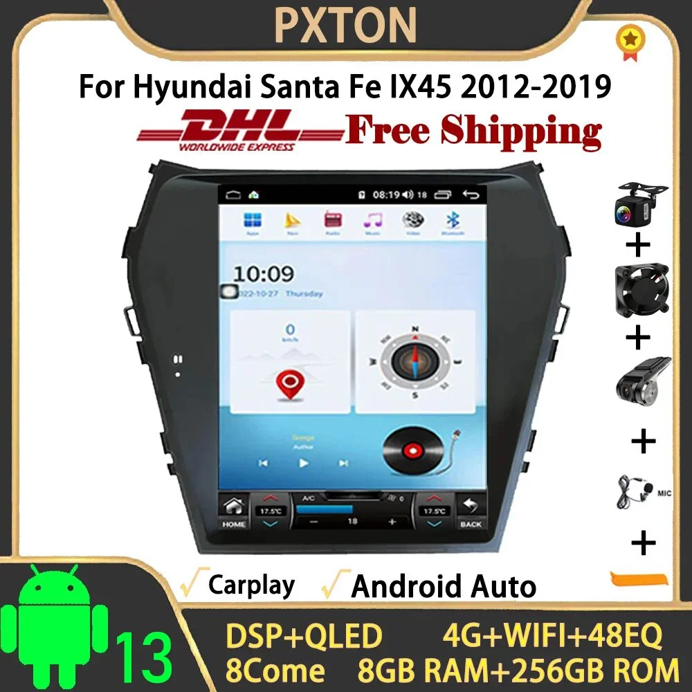 

Pxton 12.1“ For Hyundai Santa Fe IX45 2012-2019 Android 13 8+256GB Screen DSP Car Radio Multimedia Player Navigation Carplay