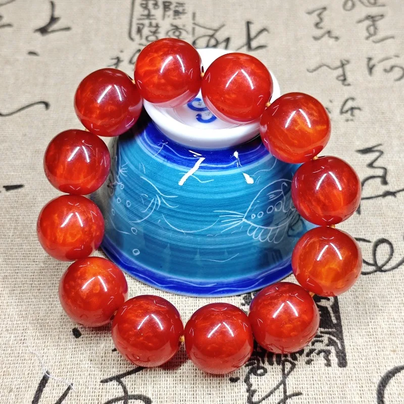 Огненно-красные смоляные круглые бусины эластичный браслет игрушка в этническом