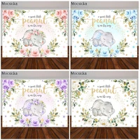 elephant baby shower backdrop blue pink floral sweet little peanut is on his way photography background cake table decor banner