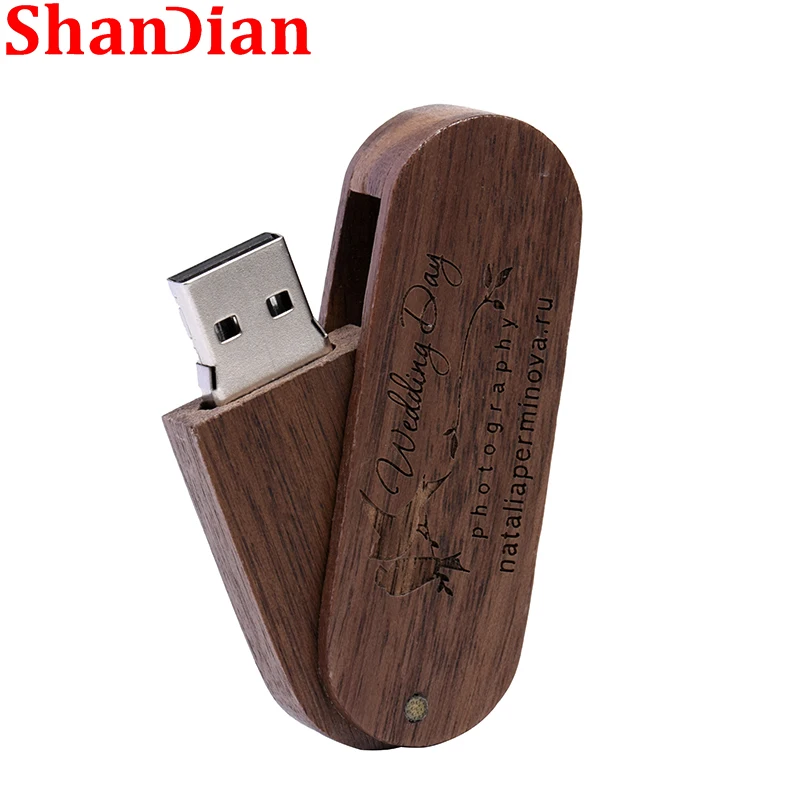 

New Rotatable USB Flash Drive 64GB Gift Key Chain Free Custom Logo Pen Drives 32GB 2.0 U Disk 16GB 8GB 4GB Wooden Creative Gift