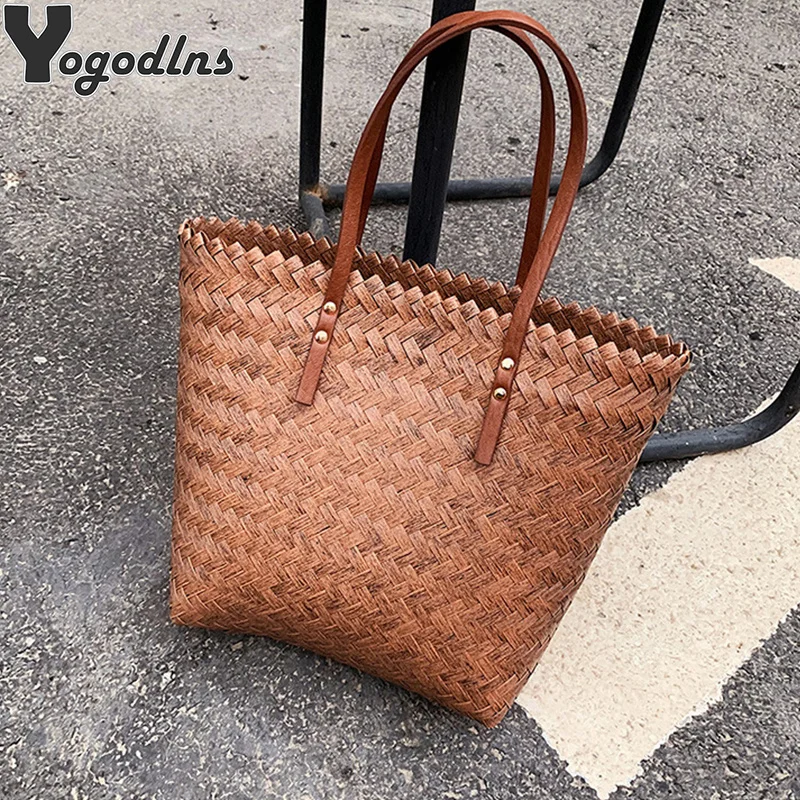 

Casual Rattan Large Capacity Shopper Tote For Women Designer Wicker Woven Handbags Female Summer Beach Straw Basket Shoulder Bag