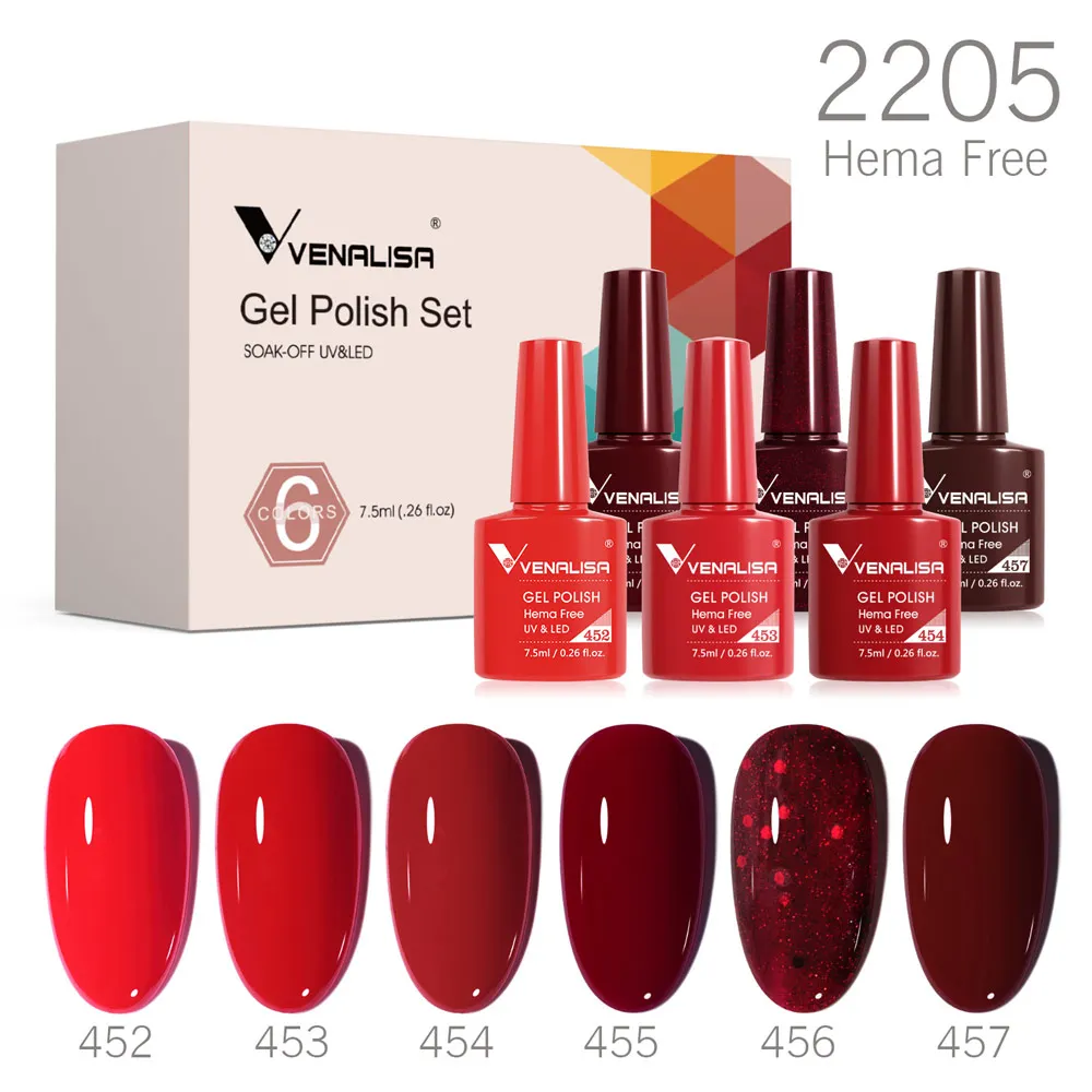6 шт.комплект Venalisa Гель-лак для ногтей HEMA TPO FREE Jelly Pink Nude Color Varnish Soak Off UV LED Полуперманентный фирменный подарочный набор (art.: 3920d172bcbc5) - 3920d172bcbc5