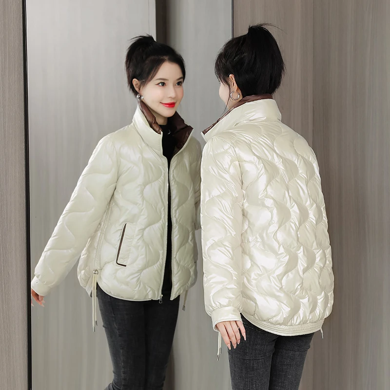 Women Jacket 2022 New Winter Parkas Female Glossy Down Cotton Jackets Stand Collar Casual Warm Parka Short Coat Female Outwear