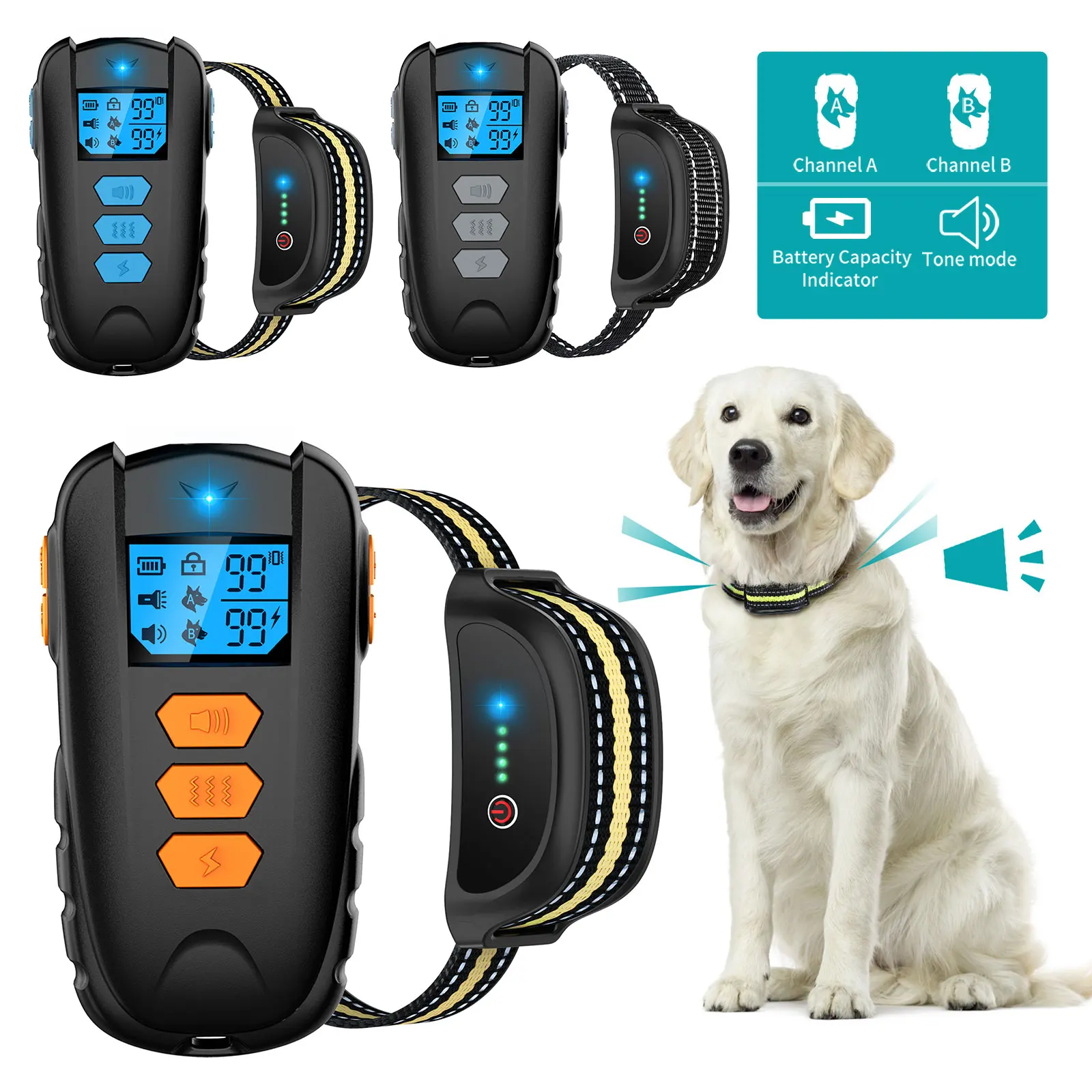 

Sound Remote Vibration Dogs Collar Pet 1000ft Electric Control Dog For Training Shock Barkproof Waterproof Collars Rechargeable