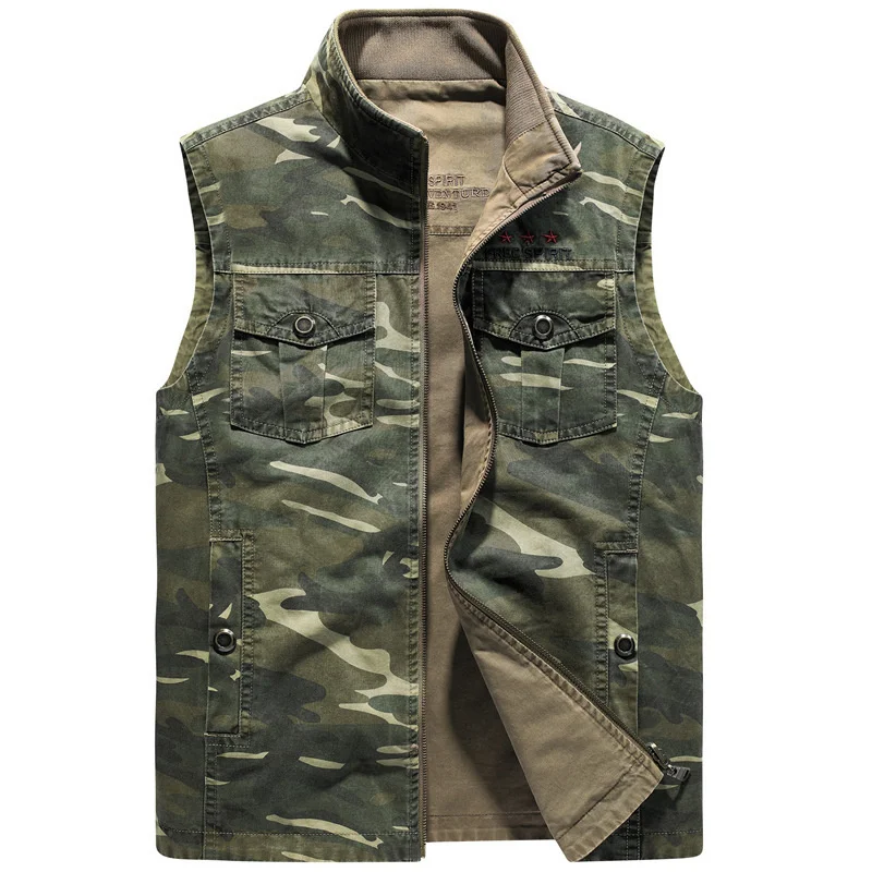 

Brand Camouflage Spring Vest Men Military Casual Cotton Sleeveless Jacket Men Double Sides Wear Multi-pockets Waistcoat M-4XL