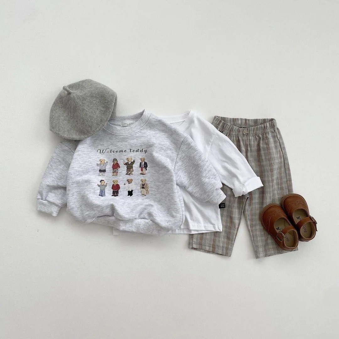 2022 New Baby Long Sleeve Sweatshirt Cute Bear Print Children Casual Sweatshirt Autumn Kids Boy Girl Cotton Pullover Tops