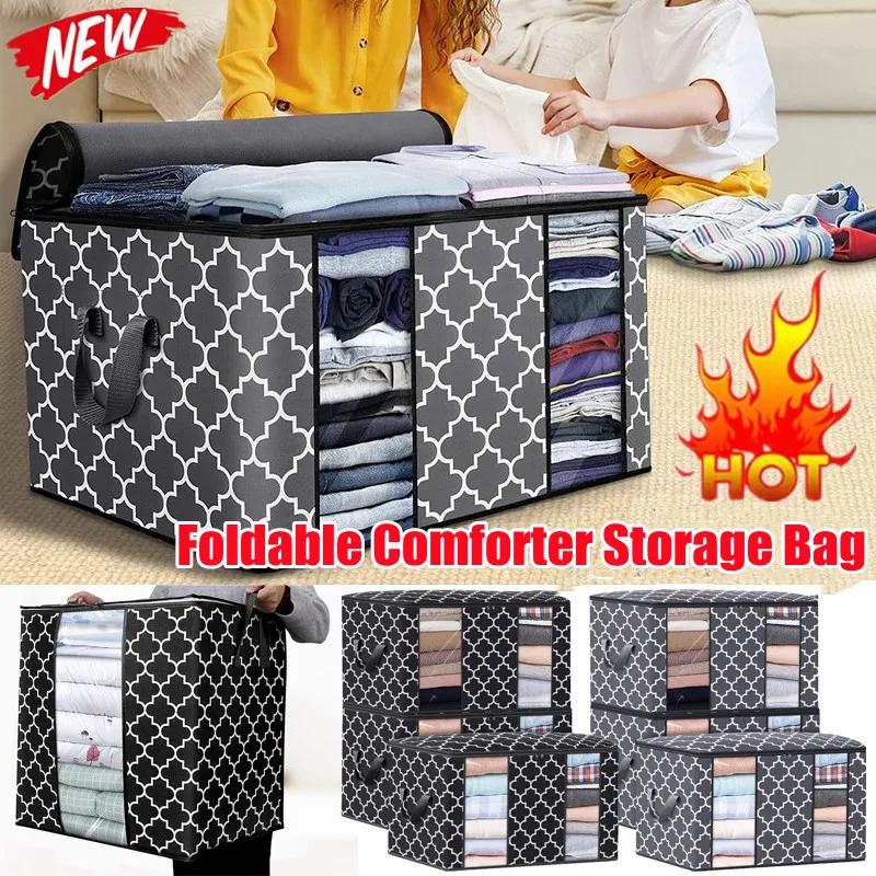 

Foldable Comforter Storage Bag Large Capacity Quilt Blanket Sorting Bag With Handle Dustproof Clothing Sweater Closet Organizer