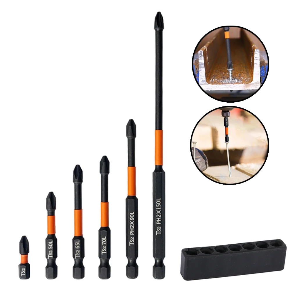 

7Pcs Set 25mm-150mm PH2 Alloy Steel Impact Screwdrivers Bit 1/4Inch Hex Magnetic Cross Screwdriver Bit Power Tool Parts
