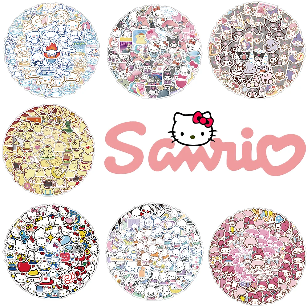 

60pcs Sanrio Stickers Kawaii Anime Hello Kitty Kuromi Pom Pom Purin My Melody Pachacco Cute Toys for Girls Laptop Skin Stickers