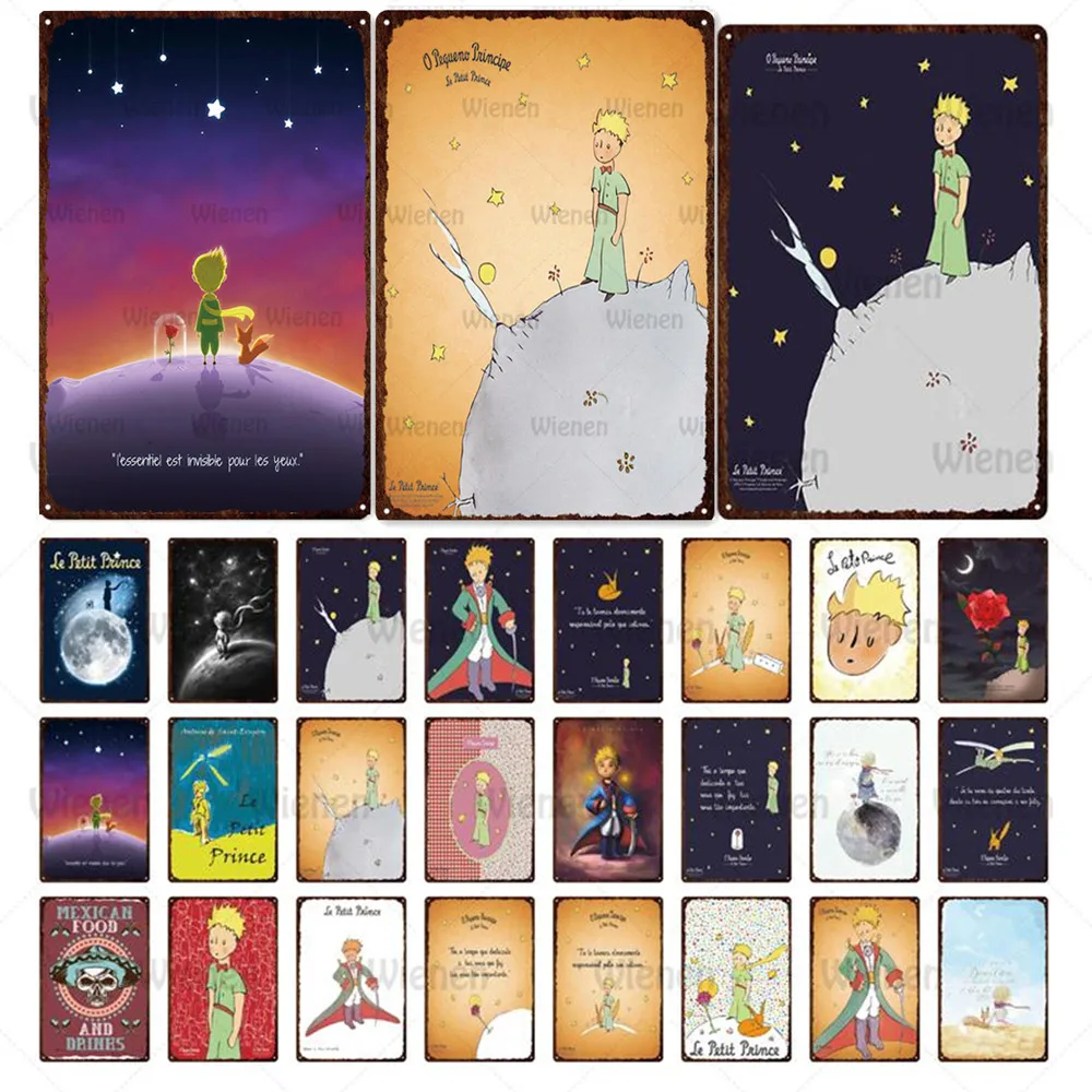 

Le Petit Prince Poster Plaque Metal Tin Vintage Coffee Bar House Kids Room Wall Decor Retro Cartoon Tin Sign Iron Plate Gift