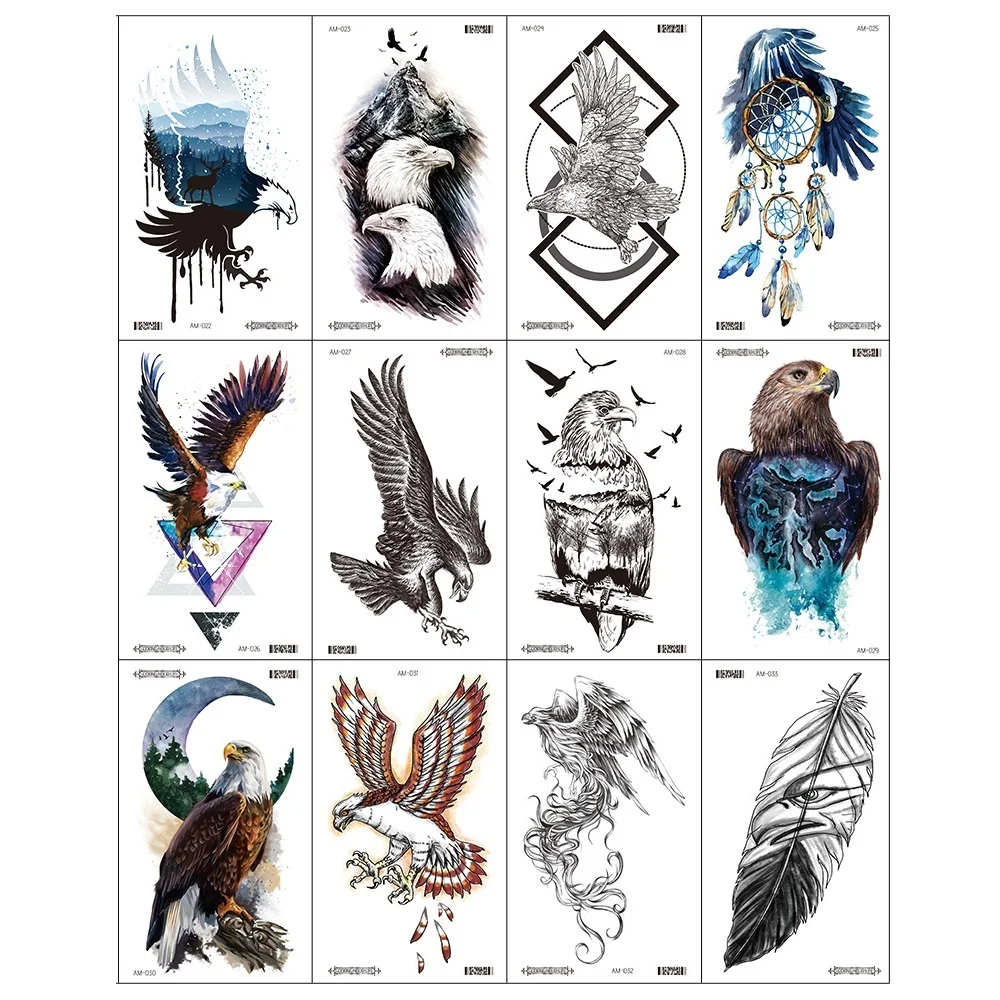 24 вида татуировок временные водонепроницаемые мужские и женские красочные Орлы