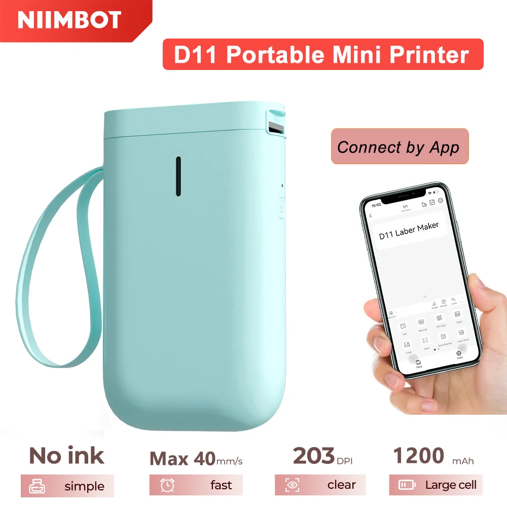 Миниатюрный карманный Термопринтер для этикеток Niimbot D11 беспроводной аппарат